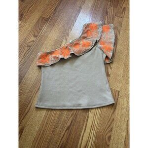 Dolan Left Coast By Anthropologie Embroidered Frill One Sleeve Top Size M